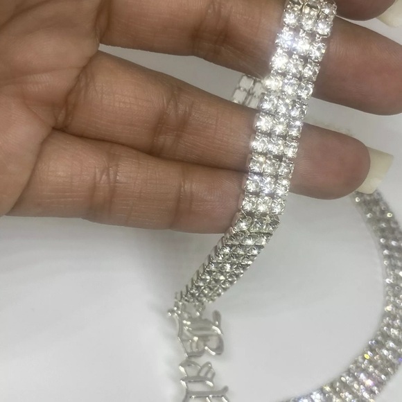 Y2k Sexy Baby Choker Necklace Old English Gangsta Rhinestone 90s Shiny Fashion 1 - Picture 3 of 6